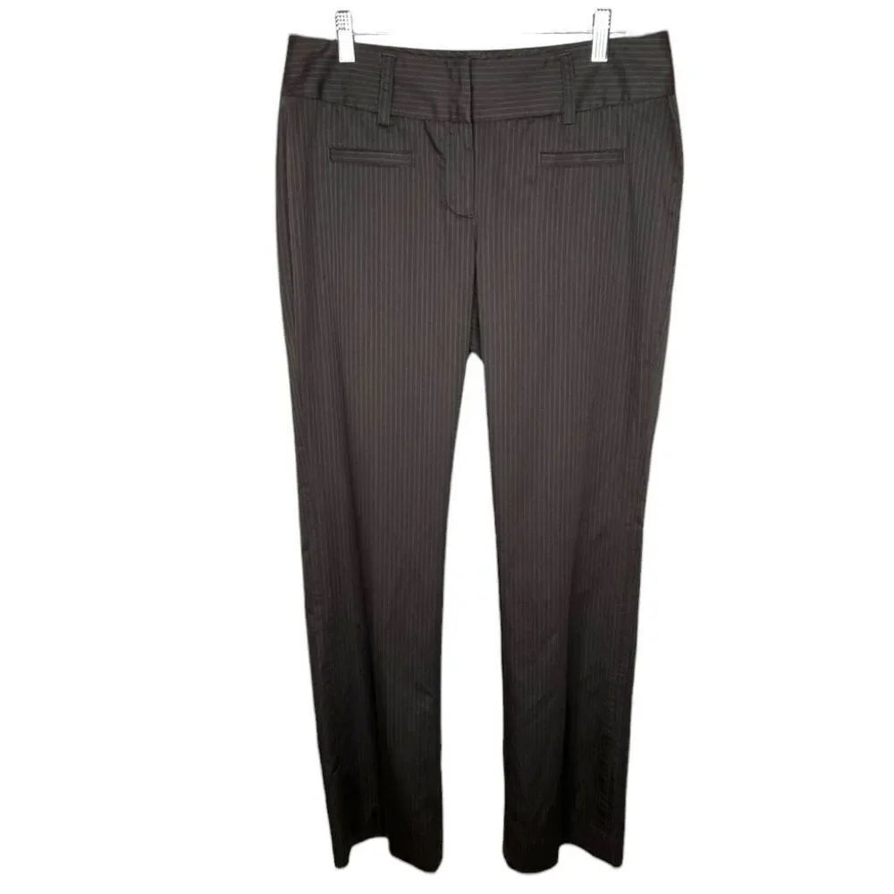 Cabi Work it Bootcut Pants Pinstripe Flare Trousers Mid Rise Gray Blue Size 10